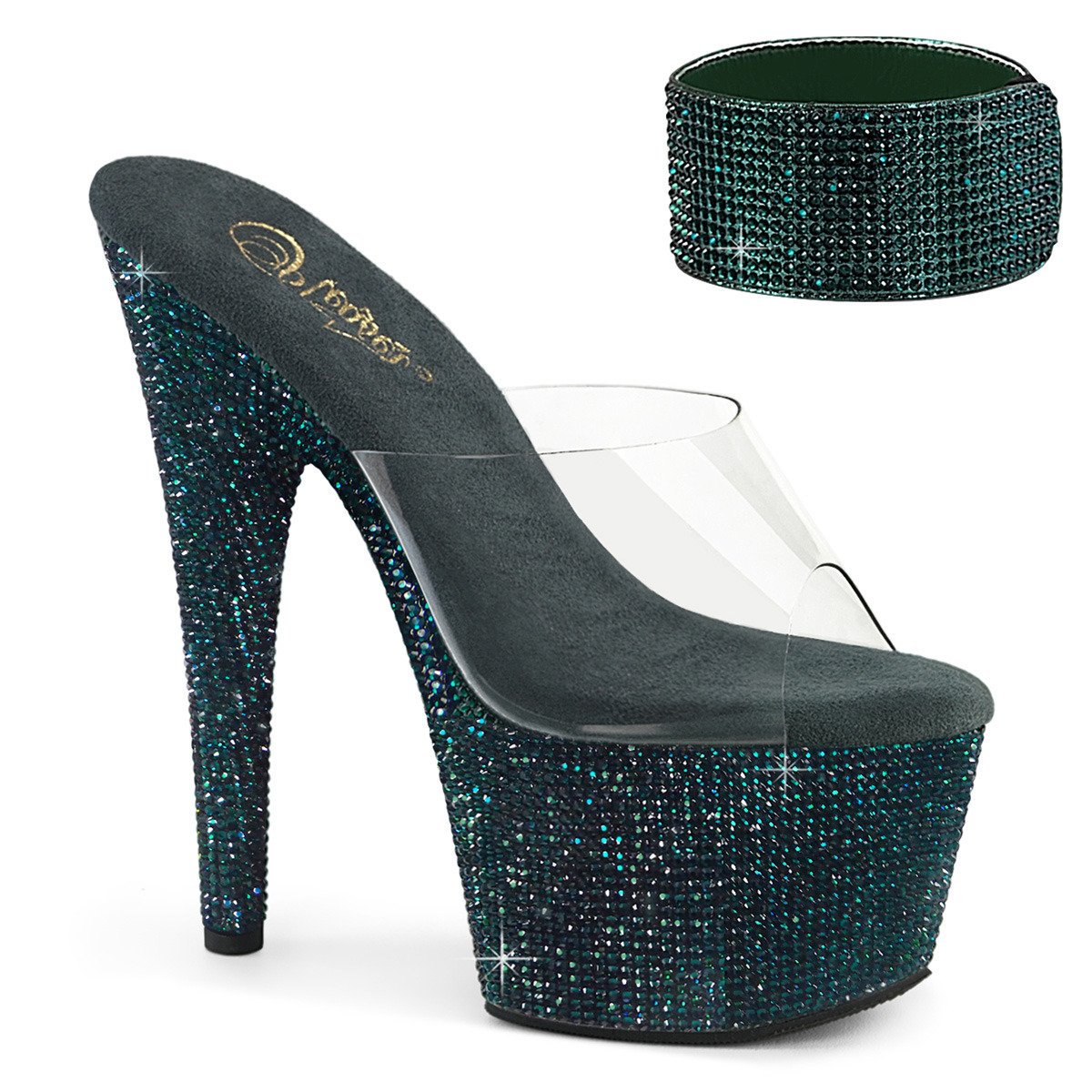 Pleaser Bejeweled-712RS C/EMGNRS - Průhledné sandály na vysoké platformě