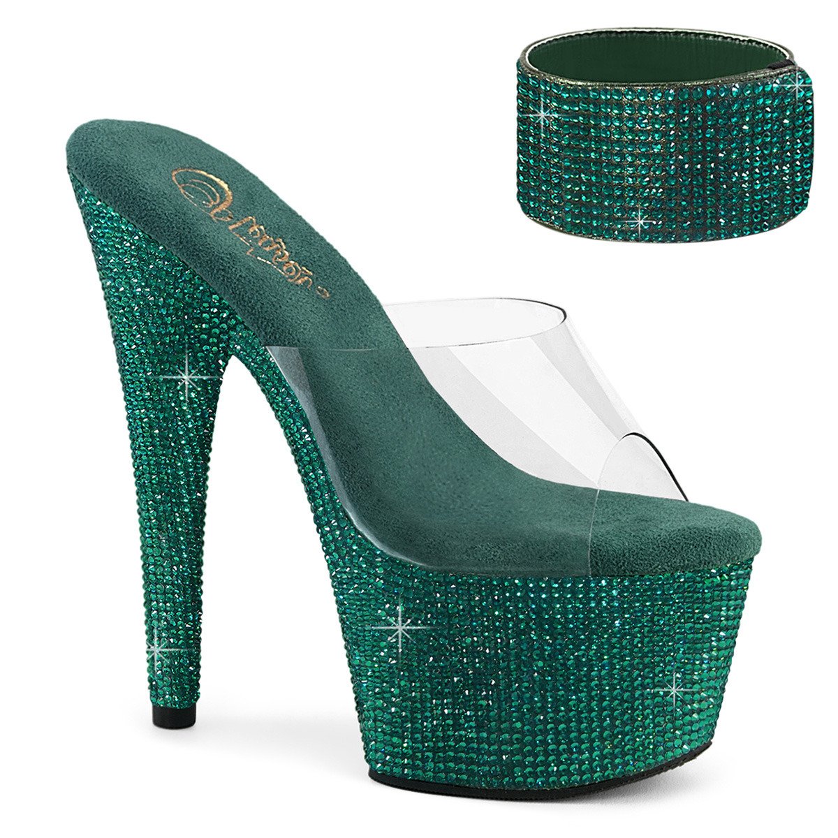 Pleaser Bejeweled-712RS C/GNRS - Průhledné sandály na vysoké platformě