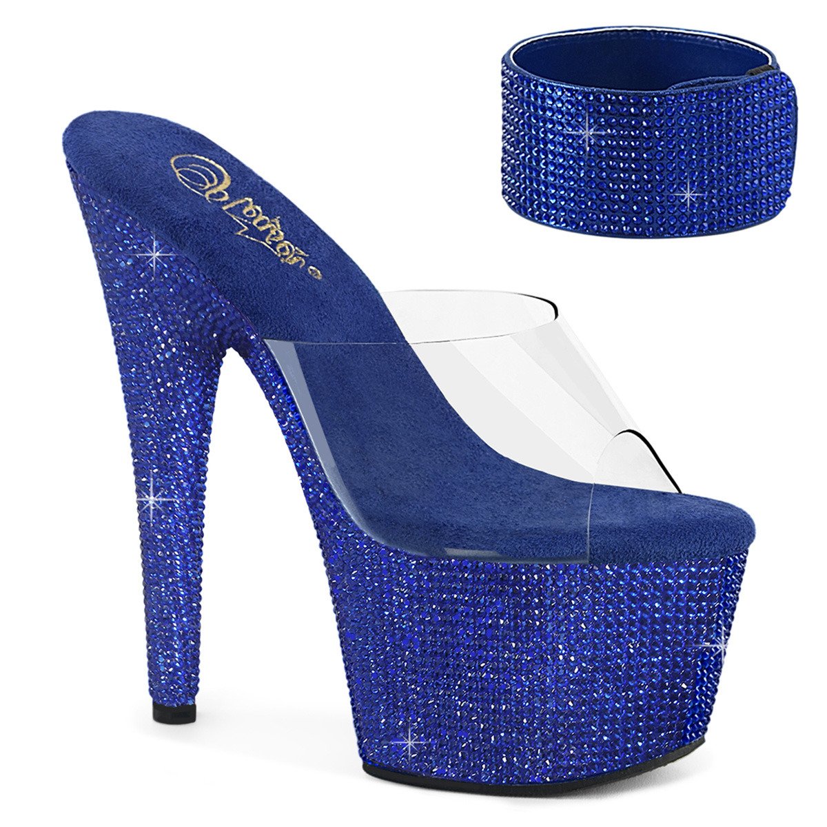 Pleaser Bejeweled-712RS C/RYBLRS - Průhledné sandály na vysoké platformě