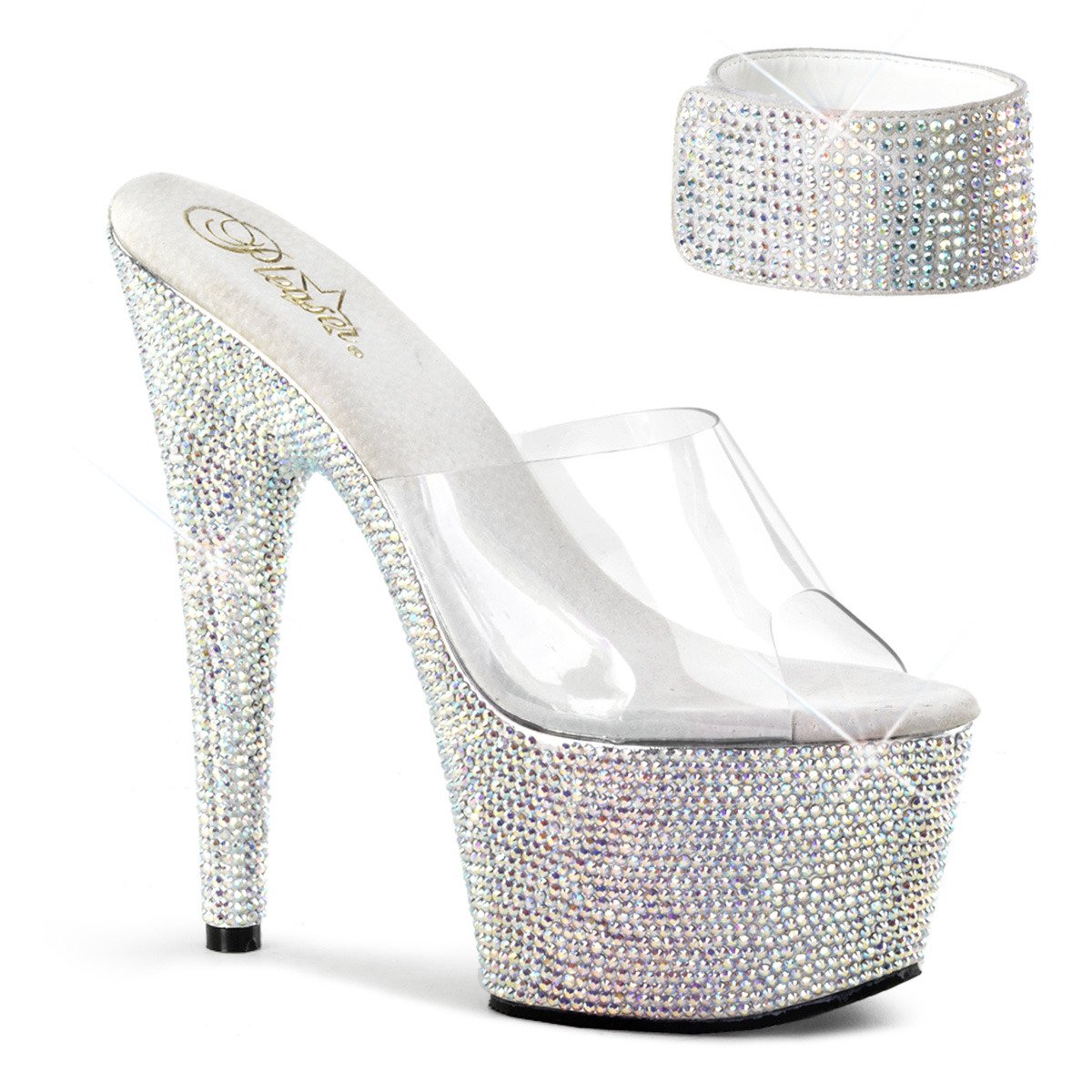 Pleaser Bejeweled-712RS C/SMCRS - Průhledné sandály na vysoké platformě