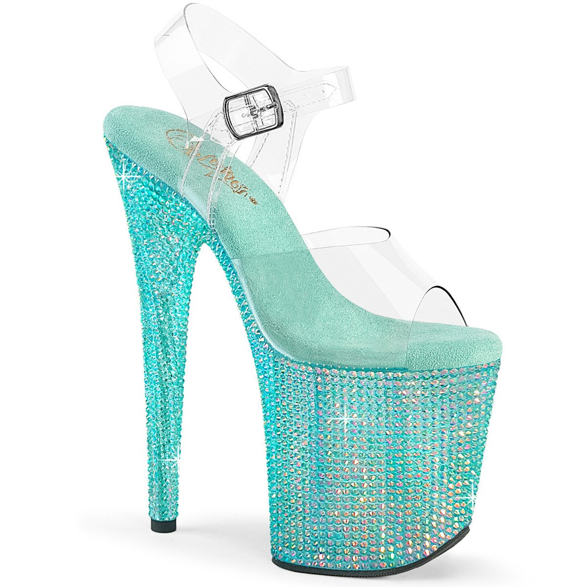 Pleaser Bejeweled-808RRS C/AGQRS - Průhledné sandály na vysoké platformě