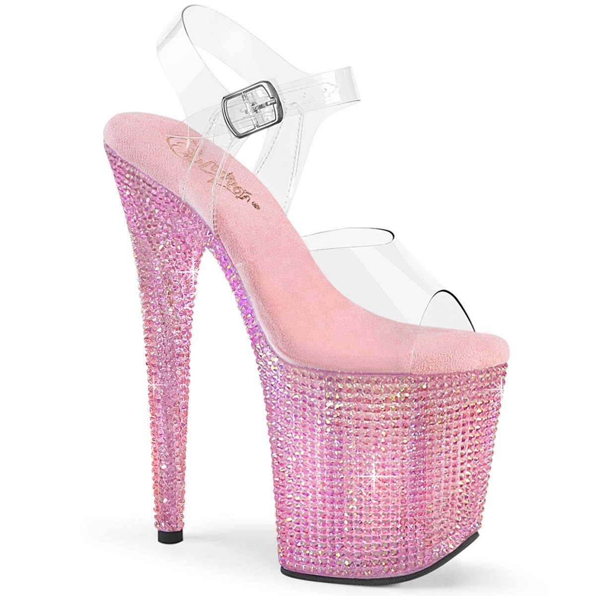 Pleaser Bejeweled-808RRS C/BPRS - Průhledné sandály na vysoké platformě