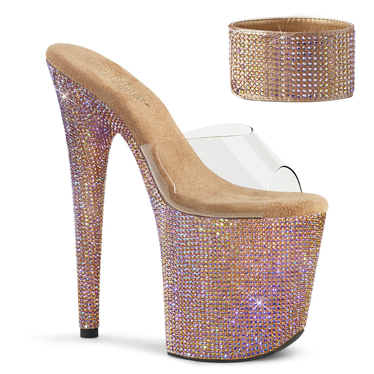 Pleaser Bejeweled-812RS C/ROGLDRS - Průhledné sandály na vysoké platformě