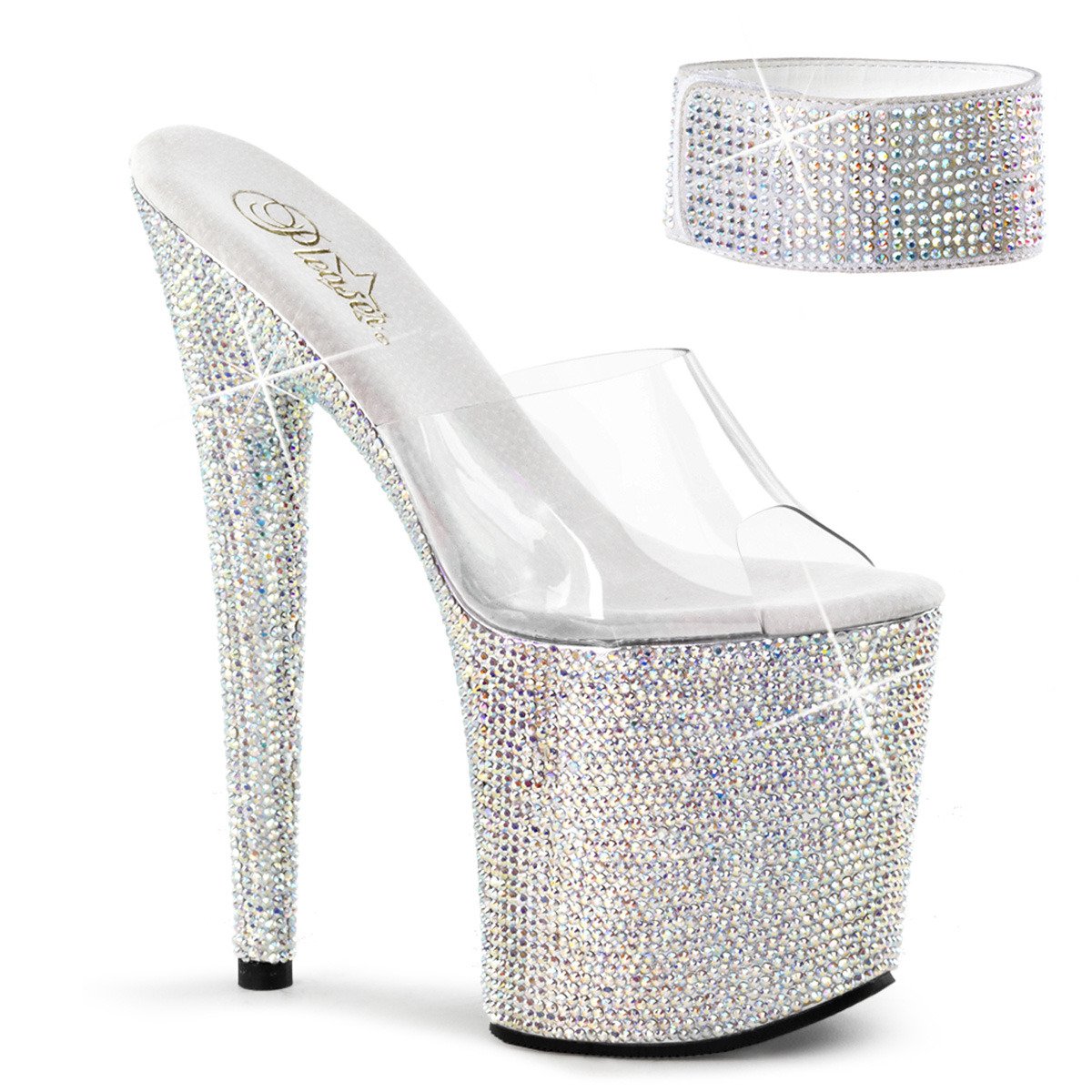 Pleaser Bejeweled-812RS C/SMCRS - Průhledné sandály na vysoké platformě