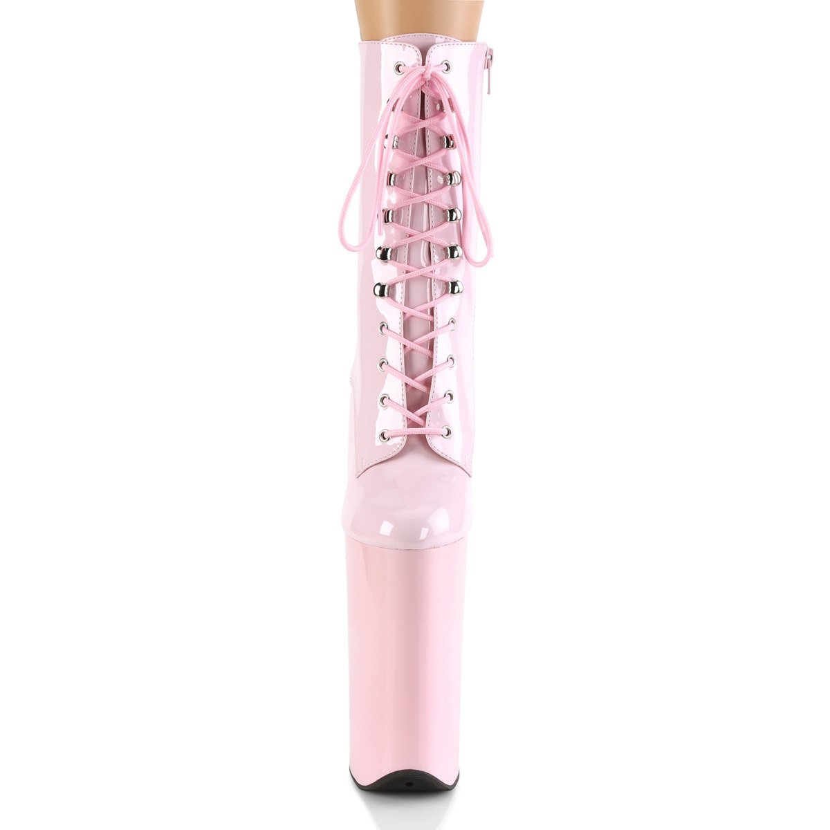 Pleaser Beyond-1020 BP/M - Lesklé růžové kotníkové kozačky na vysoké platformě