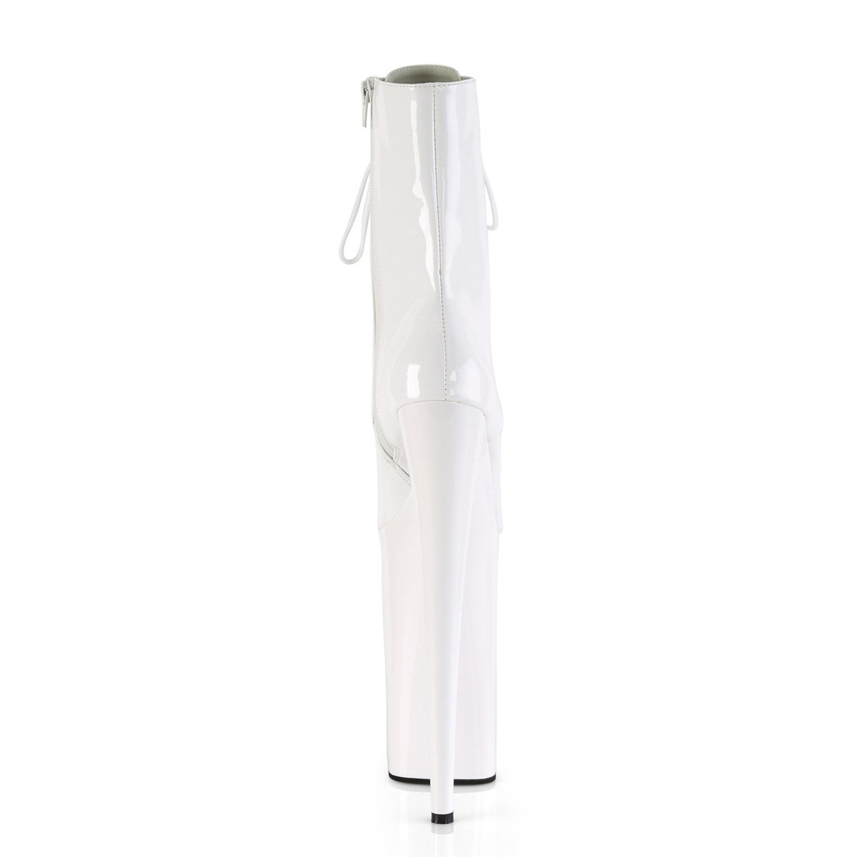 Pleaser Beyond-1020 W/M - Lesklé bílé kotníkové kozačky na vysoké platformě