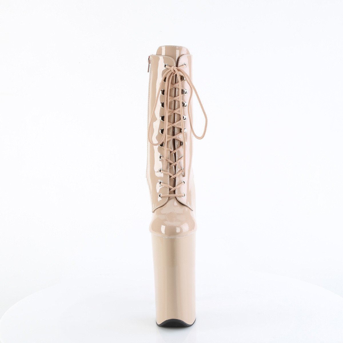 Pleaser Beyond-1020 ND/M - Lesklé béžové kotníkové kozačky na vysoké platformě