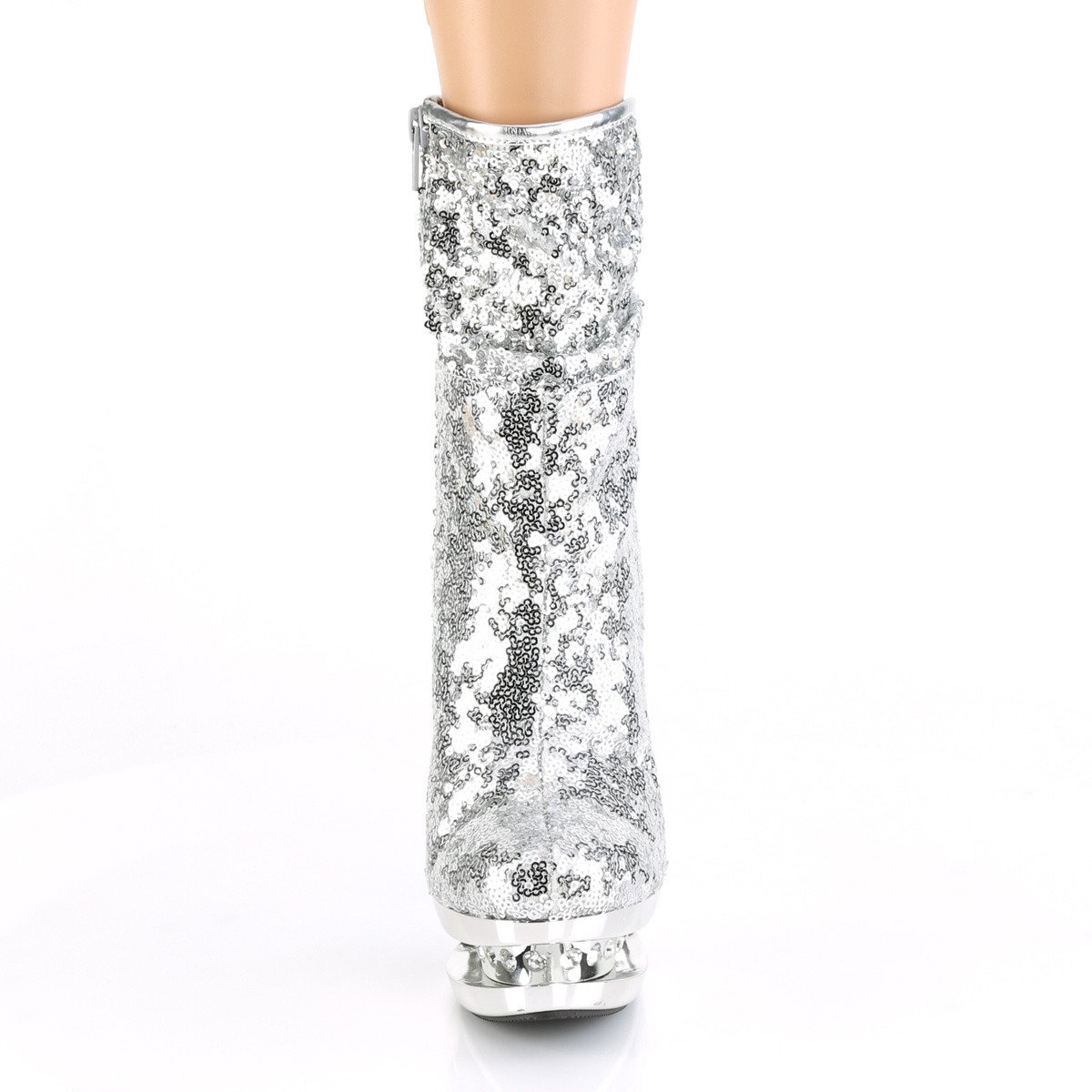 Pleaser Blondie-R-1009 SSQ/SCH - Stříbrné kotníkové kozačky na platformě s vysokými podpatky