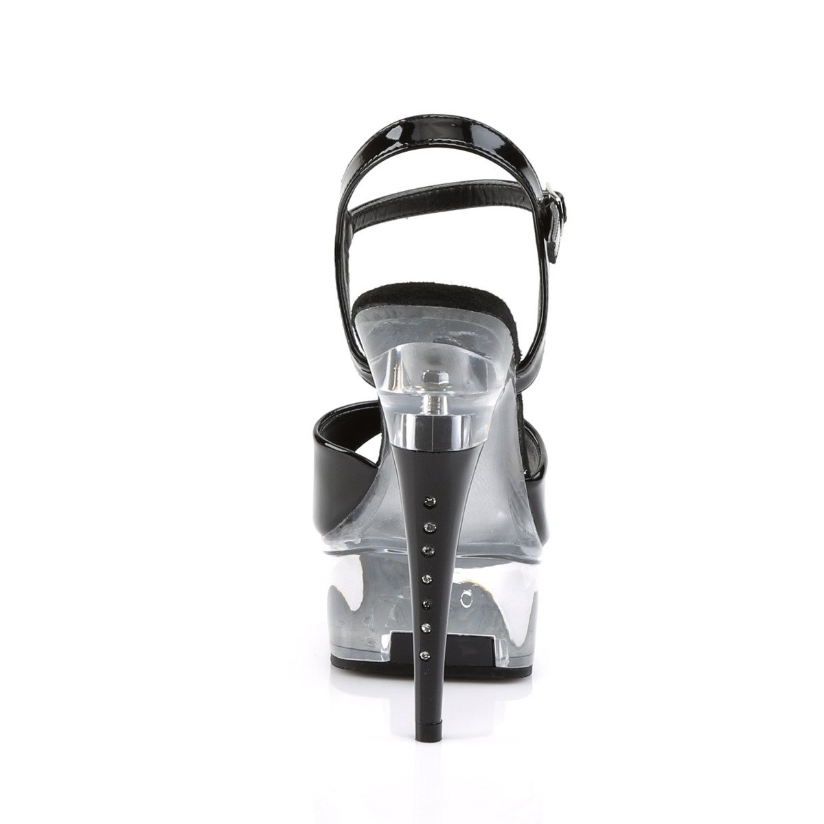 Pleaser Captiva-609 B/C - Lesklé černé sandály na platformě s vysokými podpatky