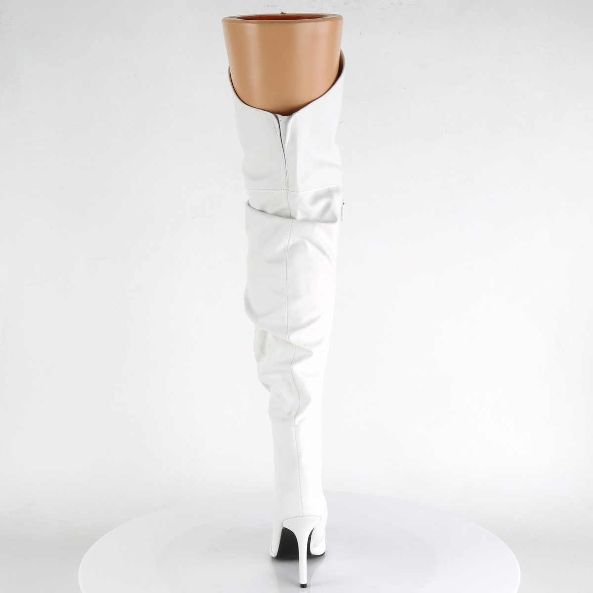 Pleaser Classique-3011 WPU - Bílé kozačky nad kolena na vysokém podpatku
