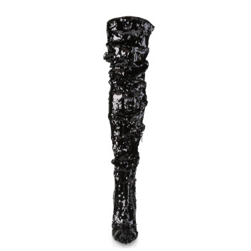 Pleaser Courtly-3011 BSQ - Černé kozačky nad kolena na vysokém podpatku