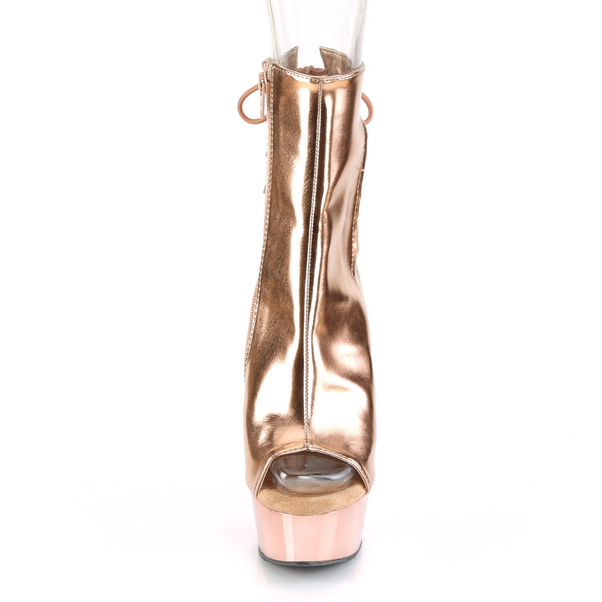 Pleaser Delight-1018 ROGLDPU/M - Zlaté kozačky s otevřenou špičkou na platformě s vysokými podpatky