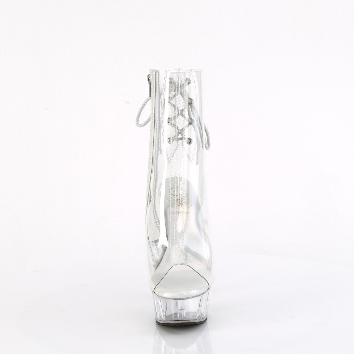 Pleaser Delight-1018C C/M - Průhledné kozačky s otevřenou špičkou na platformě s vysokými podpatky