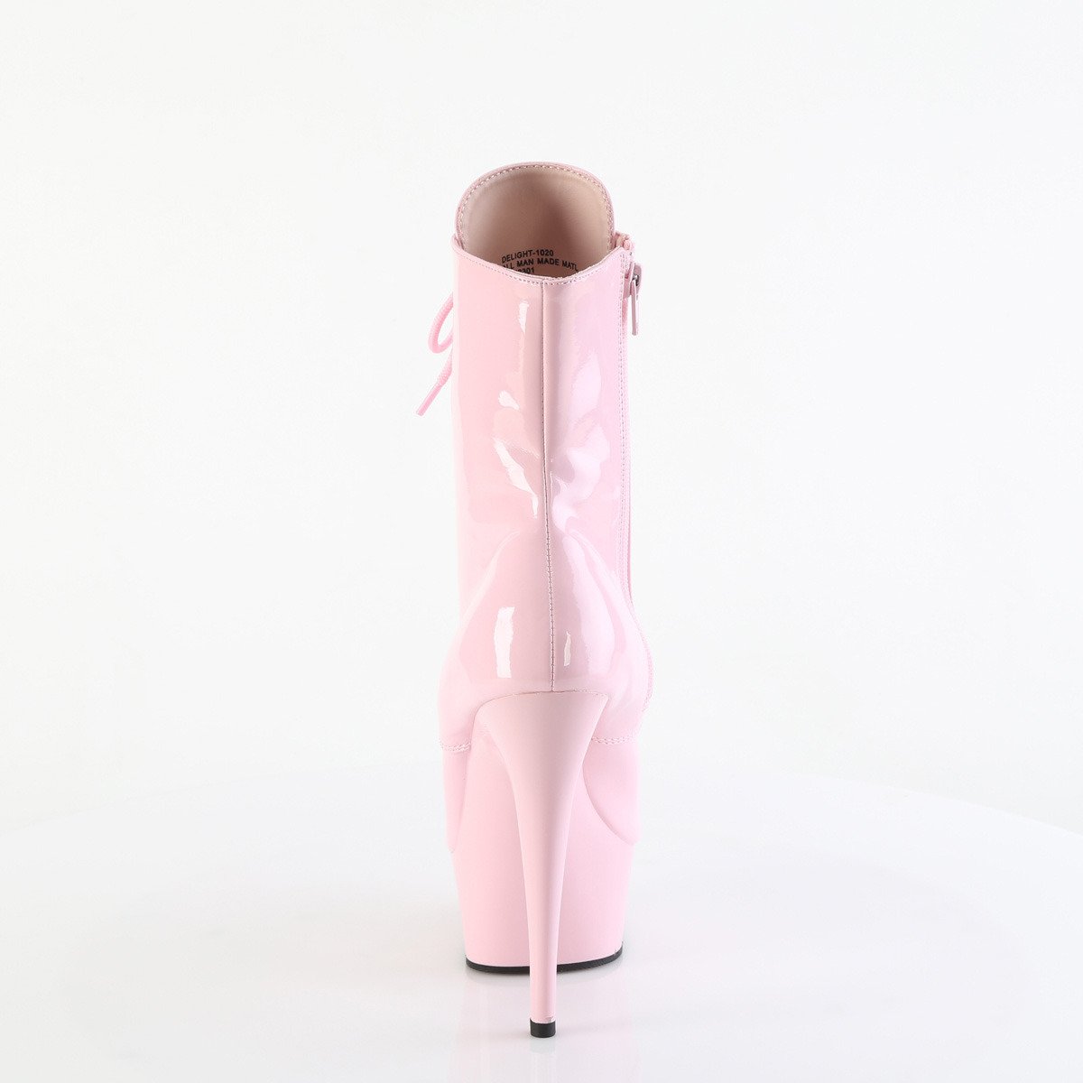 Pleaser Delight-1020 BP/M - Lesklé růžové kotníkové kozačky na platformě s vysokými podpatky