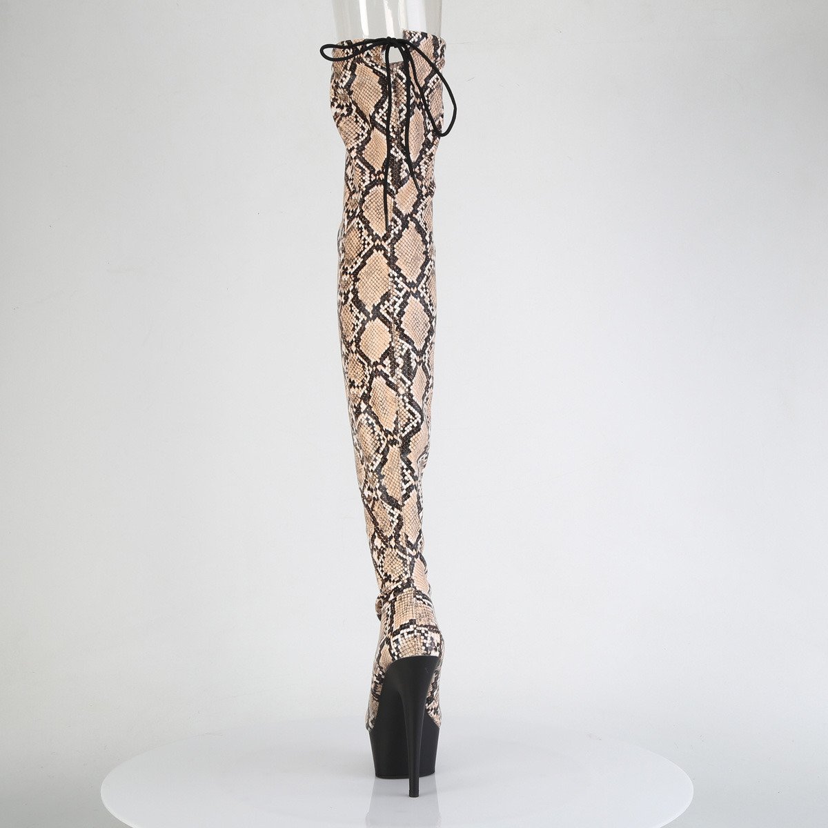 Pleaser Delight-3008SP-BT T-BN/B - Béžové kozačky nad kolena na platformě s vysokými podpatky