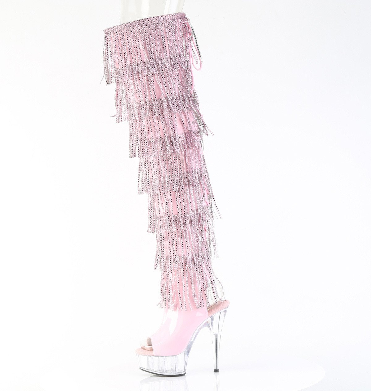 Pleaser Delight-3017HG-RSF BPHG/C - Lesklé růžové kozačky s otevřenou špičkou na platformě s vysokými podpatky