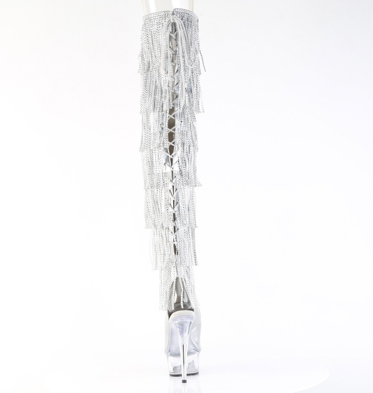 Pleaser Delight-3017HG-RSF SHG/C - Lesklé stříbrné kozačky s otevřenou špičkou na platformě s vysokými podpatky