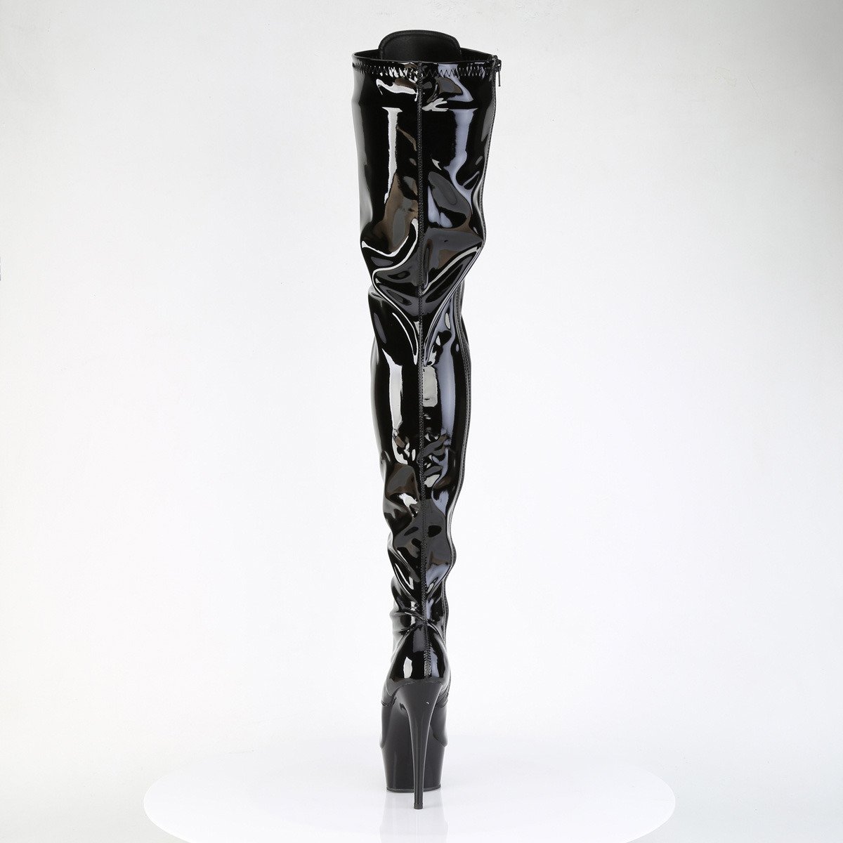 Pleaser Delight-4023 B/M - Lesklé černé kozačky nad kolena na platformě s vysokými podpatky