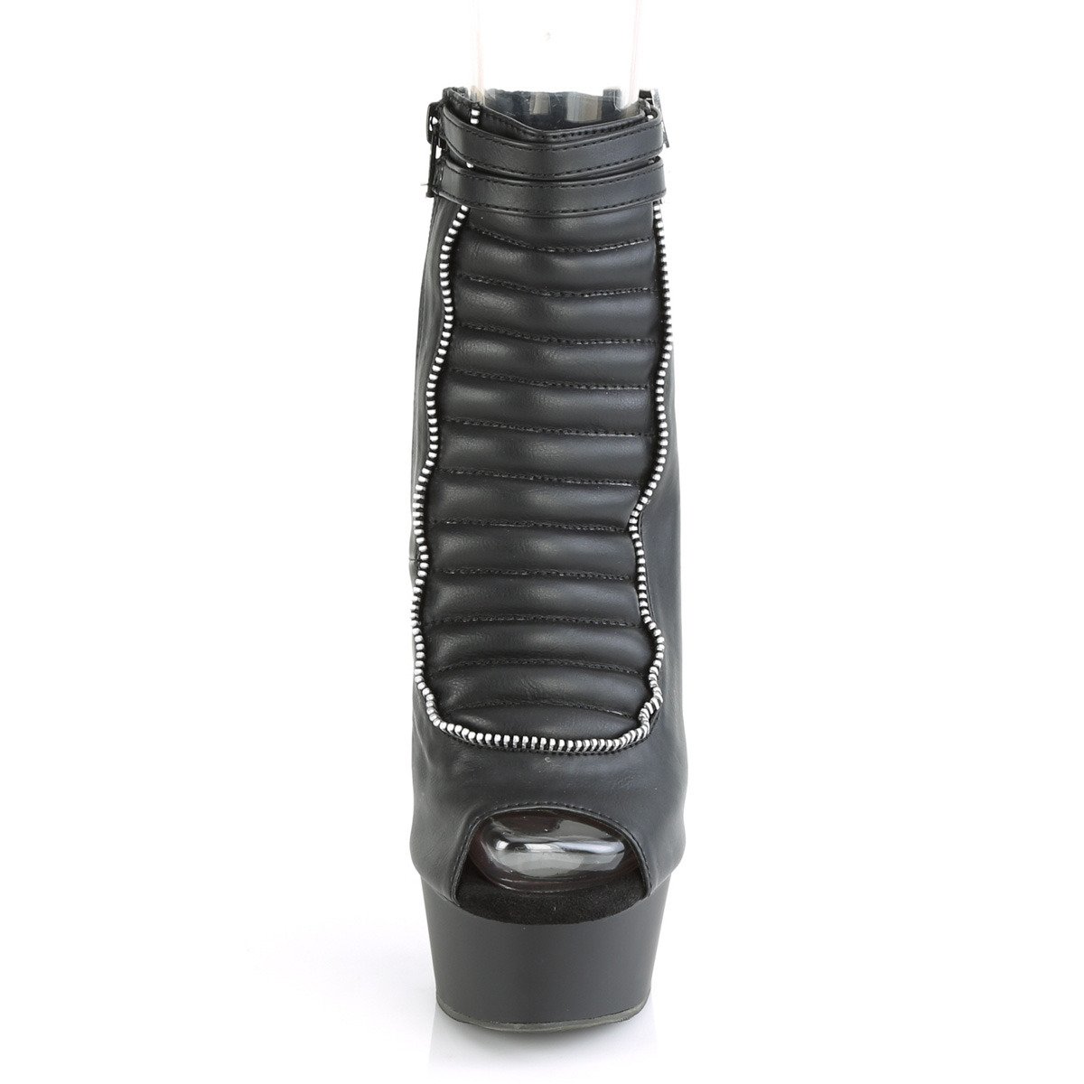 Pleaser Delight-600-18 BPU/M - Černé kozačky s otevřenou špičkou na platformě s vysokými podpatky