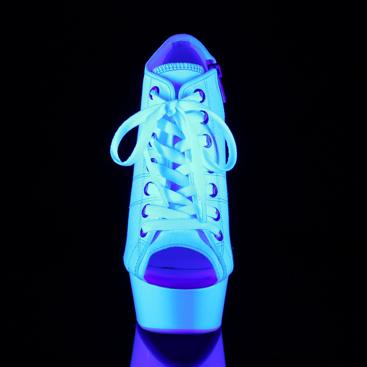 Pleaser Delight-600SK-01 WCA/NW - Bílé kozačky s otevřenou špičkou na platformě s vysokými podpatky