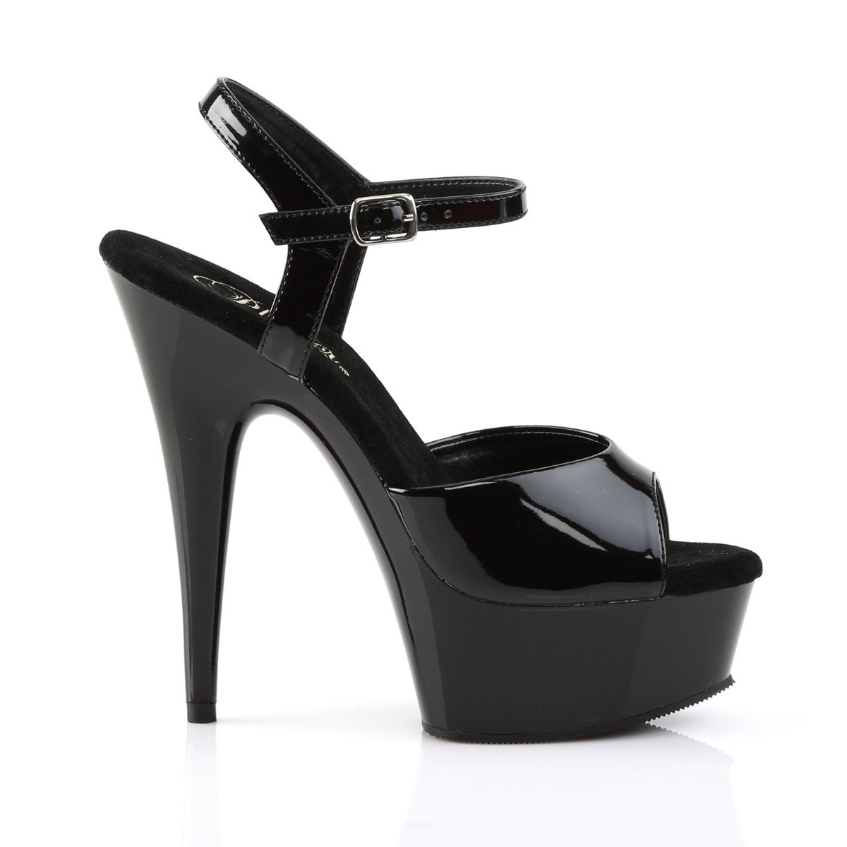 Pleaser Delight-609 B/M - Lesklé černé sandály na platformě s vysokými podpatky