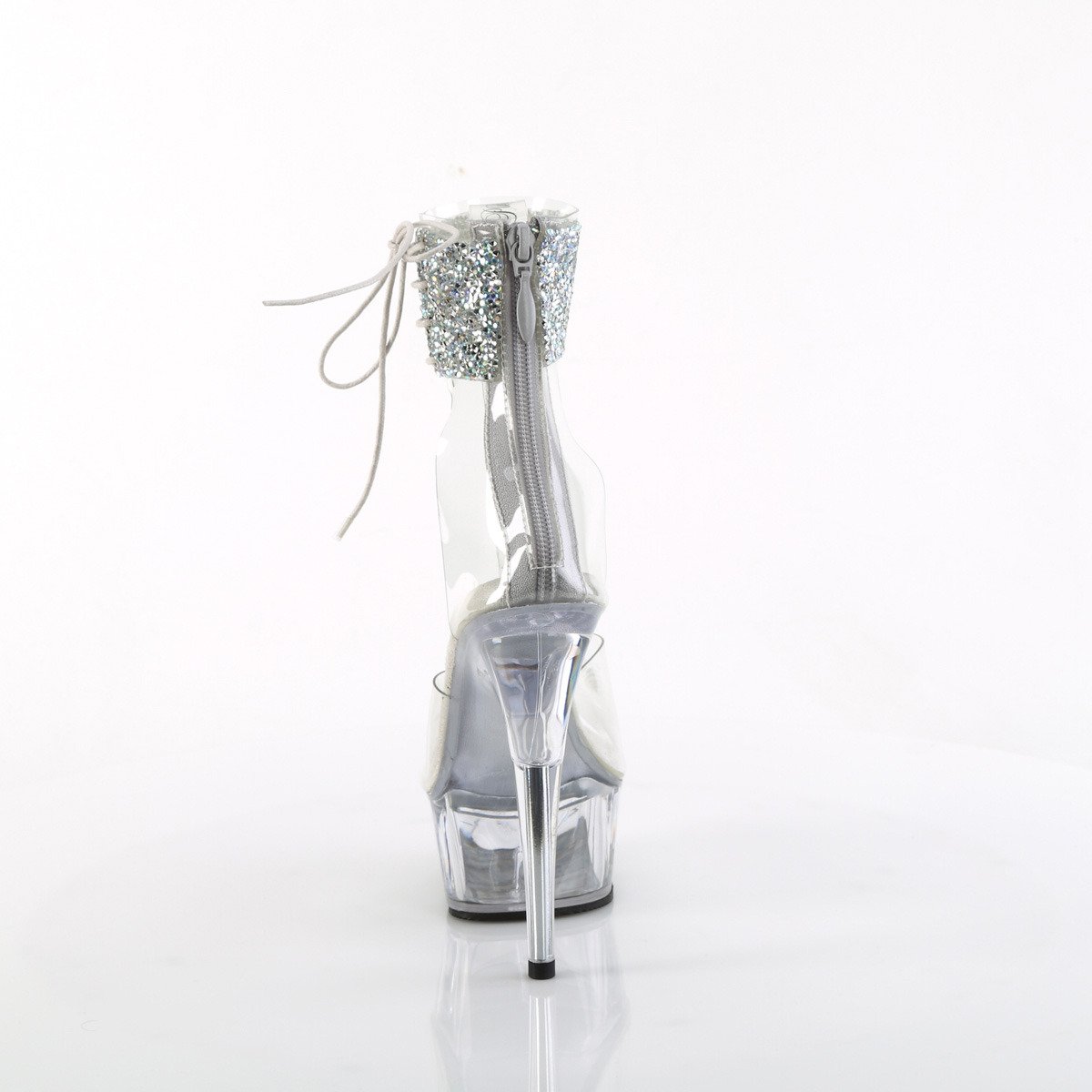 Pleaser Delight-624RS-02 C-SRS/C - Průhledné boty s páskem přes kotník na platformě s vysokými podpatky