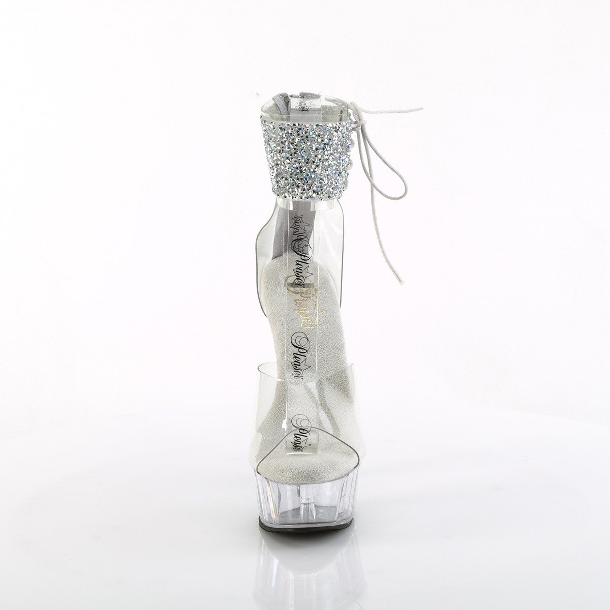 Pleaser Delight-624RS-02 C-SRS/C - Průhledné boty s páskem přes kotník na platformě s vysokými podpatky