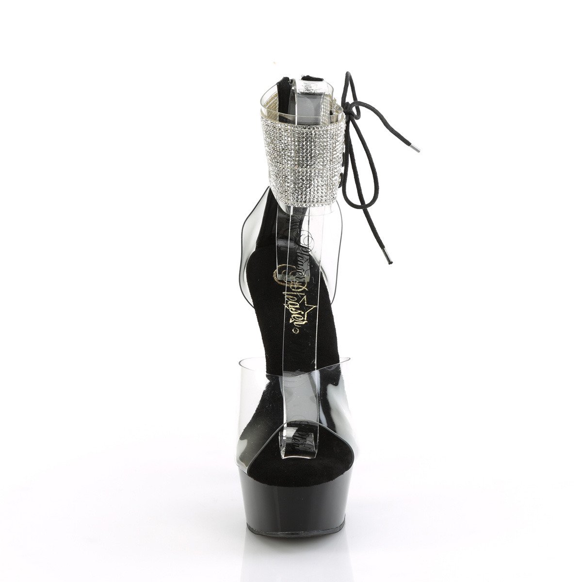 Pleaser Delight-624RS C/B - Průhledné boty s páskem přes kotník na platformě s vysokými podpatky