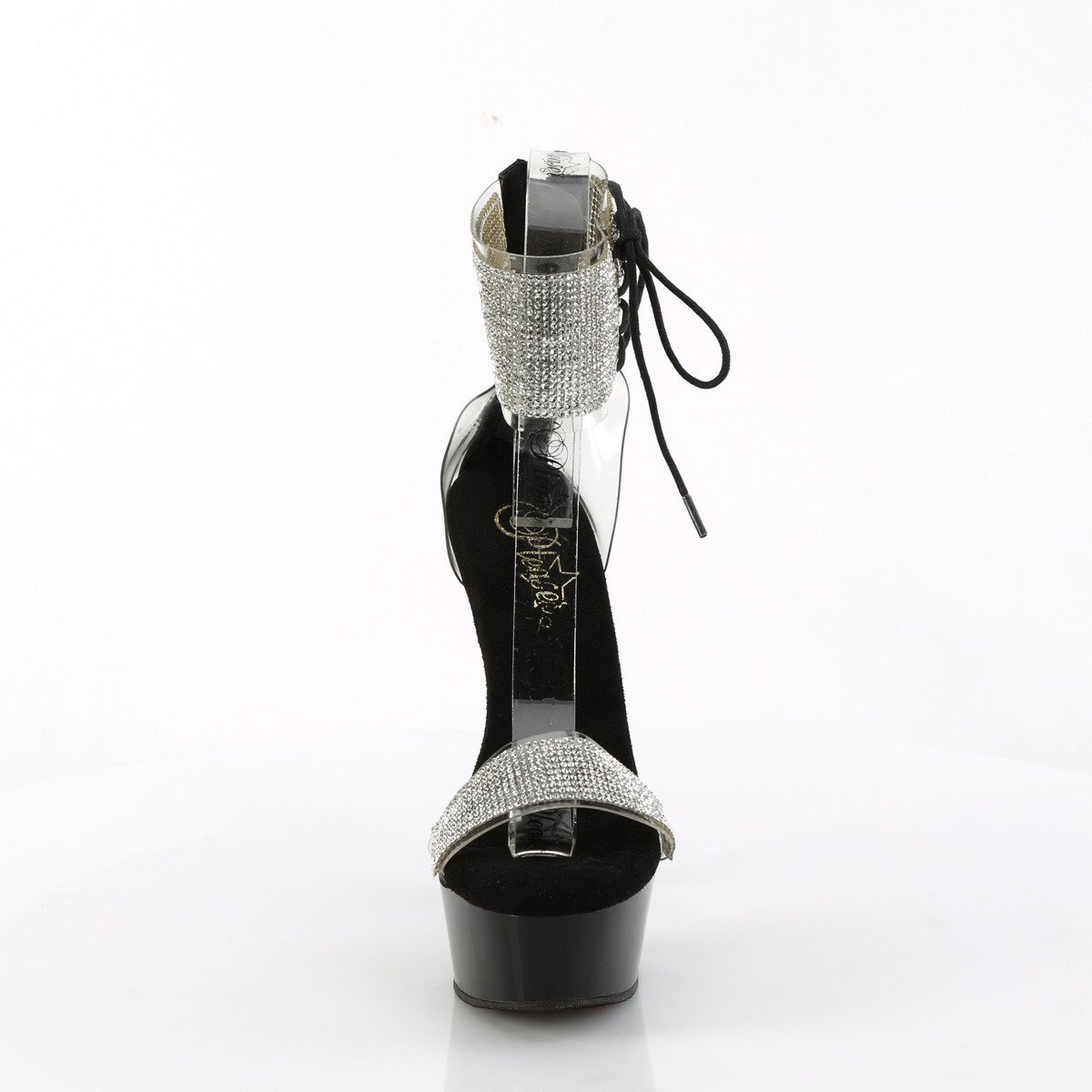 Pleaser Delight-627RS C-B/B - Černé boty s páskem přes kotník na platformě s vysokými podpatky