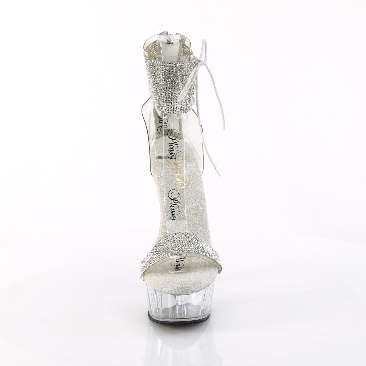 Pleaser Delight-627RS C-S/C - Průhledné boty s páskem přes kotník na platformě s vysokými podpatky