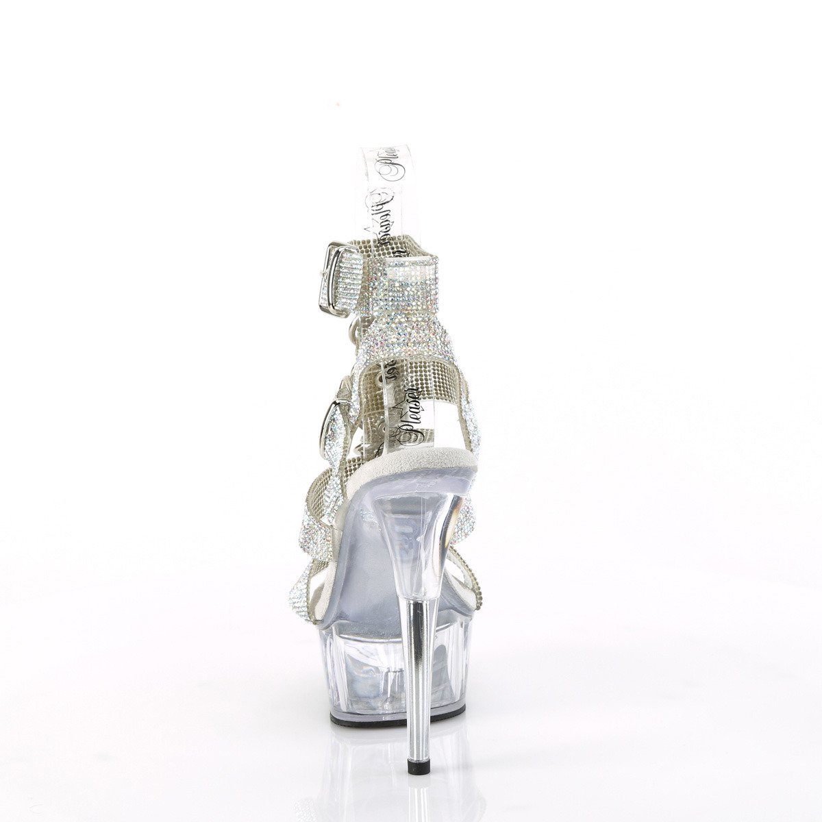 Pleaser Delight-656RS SRS-TPU/C - Stříbrné boty s páskem přes kotník na platformě s vysokými podpatky