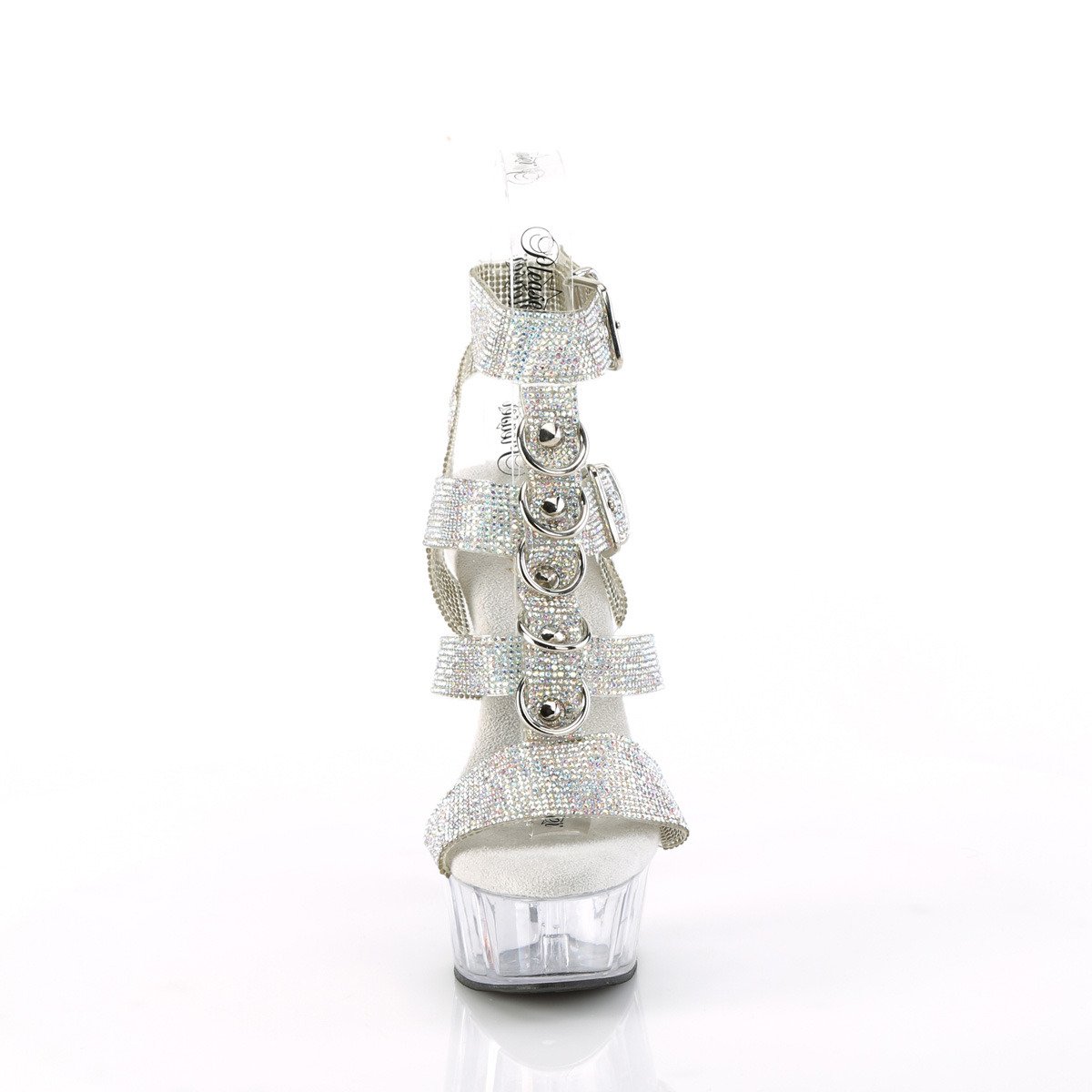 Pleaser Delight-656RS SRS-TPU/C - Stříbrné boty s páskem přes kotník na platformě s vysokými podpatky