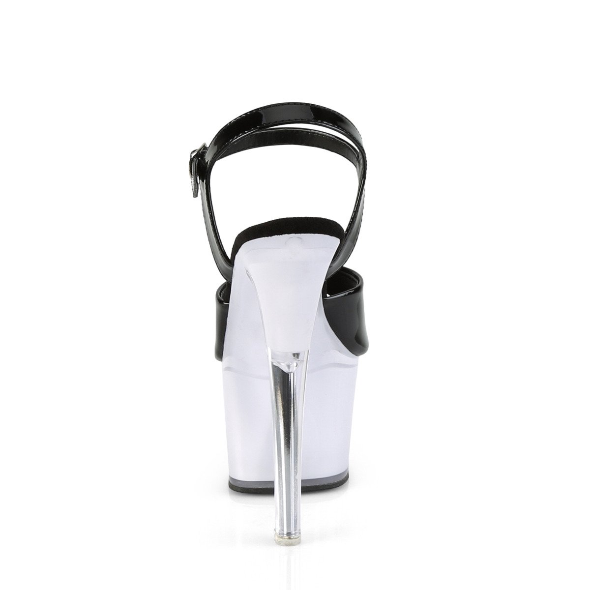 Pleaser Discolite-709 B/WGLOW - Lesklé černé svítící sandály na vysoké platformě