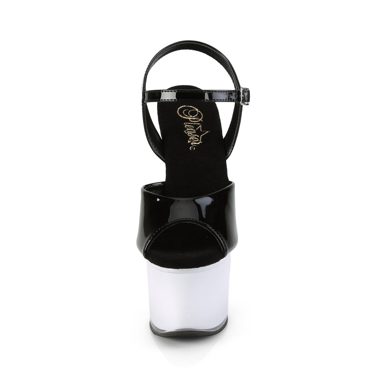 Pleaser Discolite-709 B/WGLOW - Lesklé černé svítící sandály na vysoké platformě