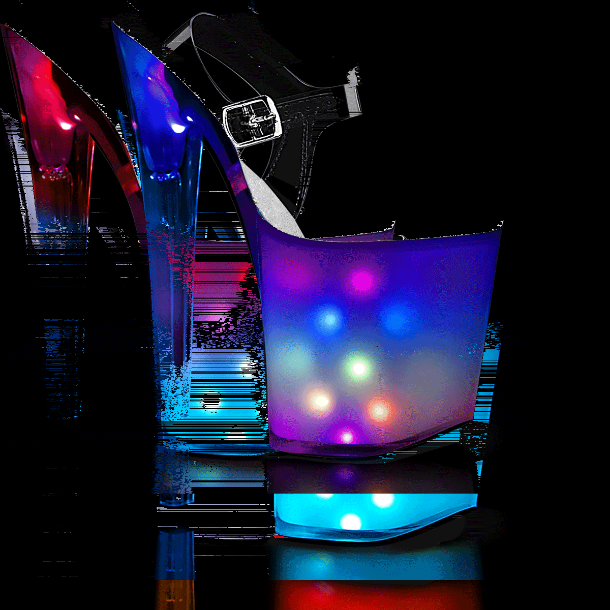 Pleaser Discolite-808 C/WGLOW - Průhledné svítící sandály na vysoké platformě