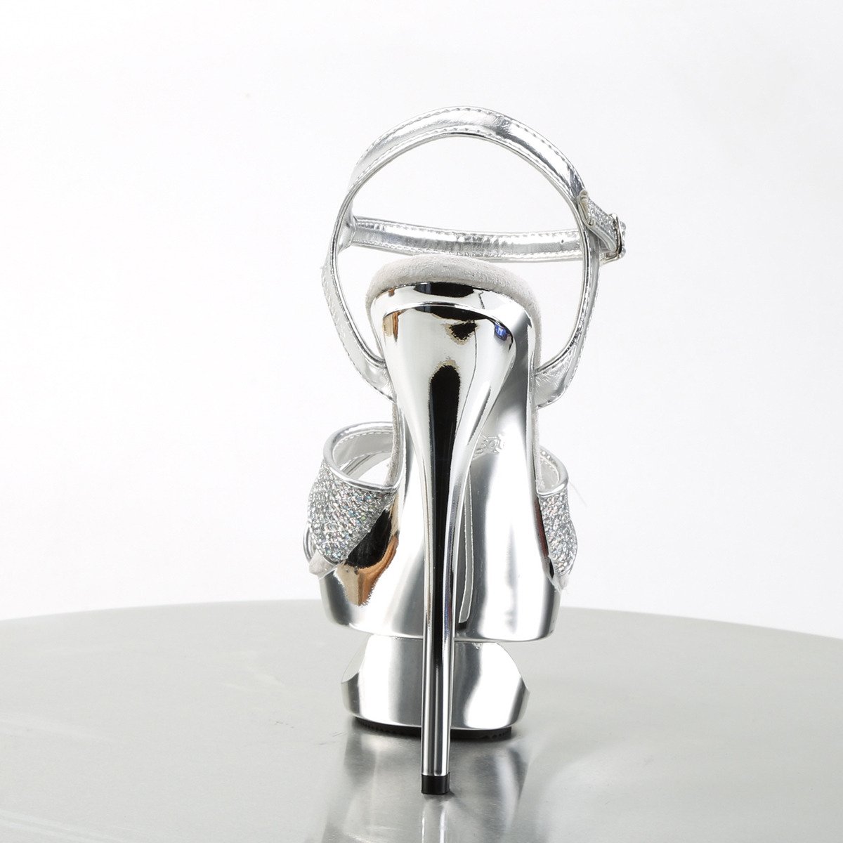 Pleaser Eclipse-619G S/M - Stříbrné sandály na platformě s vysokými podpatky