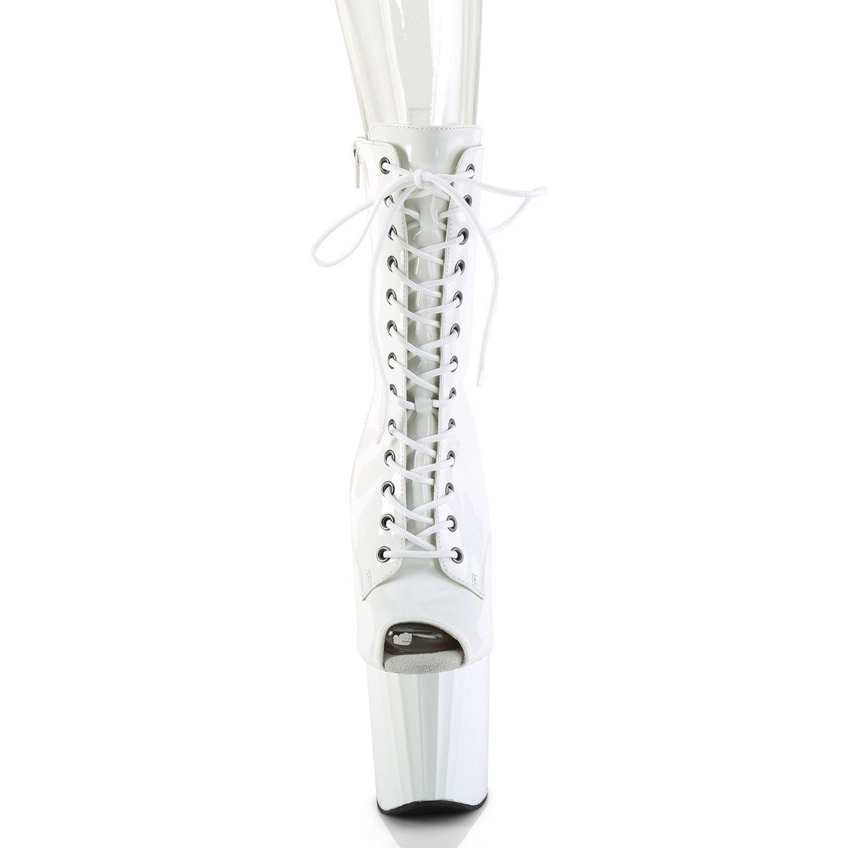 Pleaser Enchant-1041 W/M - Lesklé bílé kotníkové kozačky na vysoké platformě