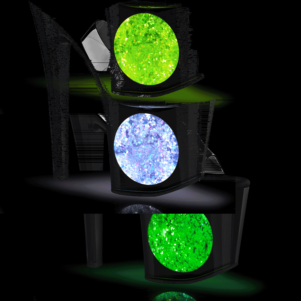 Pleaser Enchant-708LT-CIRCLE C/B-SG - Průhledné svítící sandály na vysoké platformě