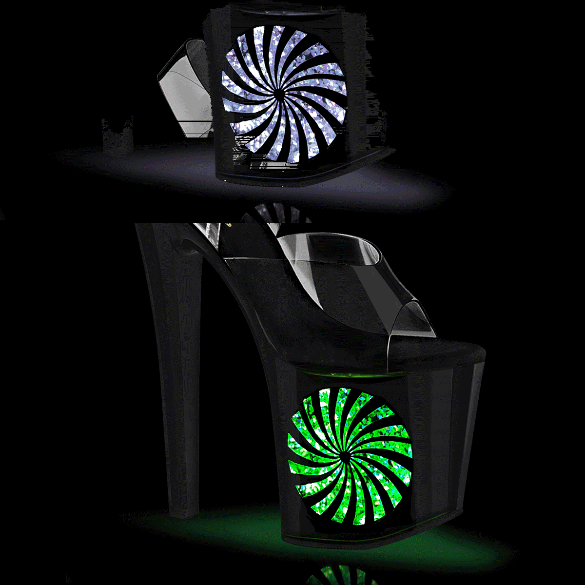 Pleaser Enchant-708LT-PINWHE C/B-SG - Průhledné svítící sandály na vysoké platformě