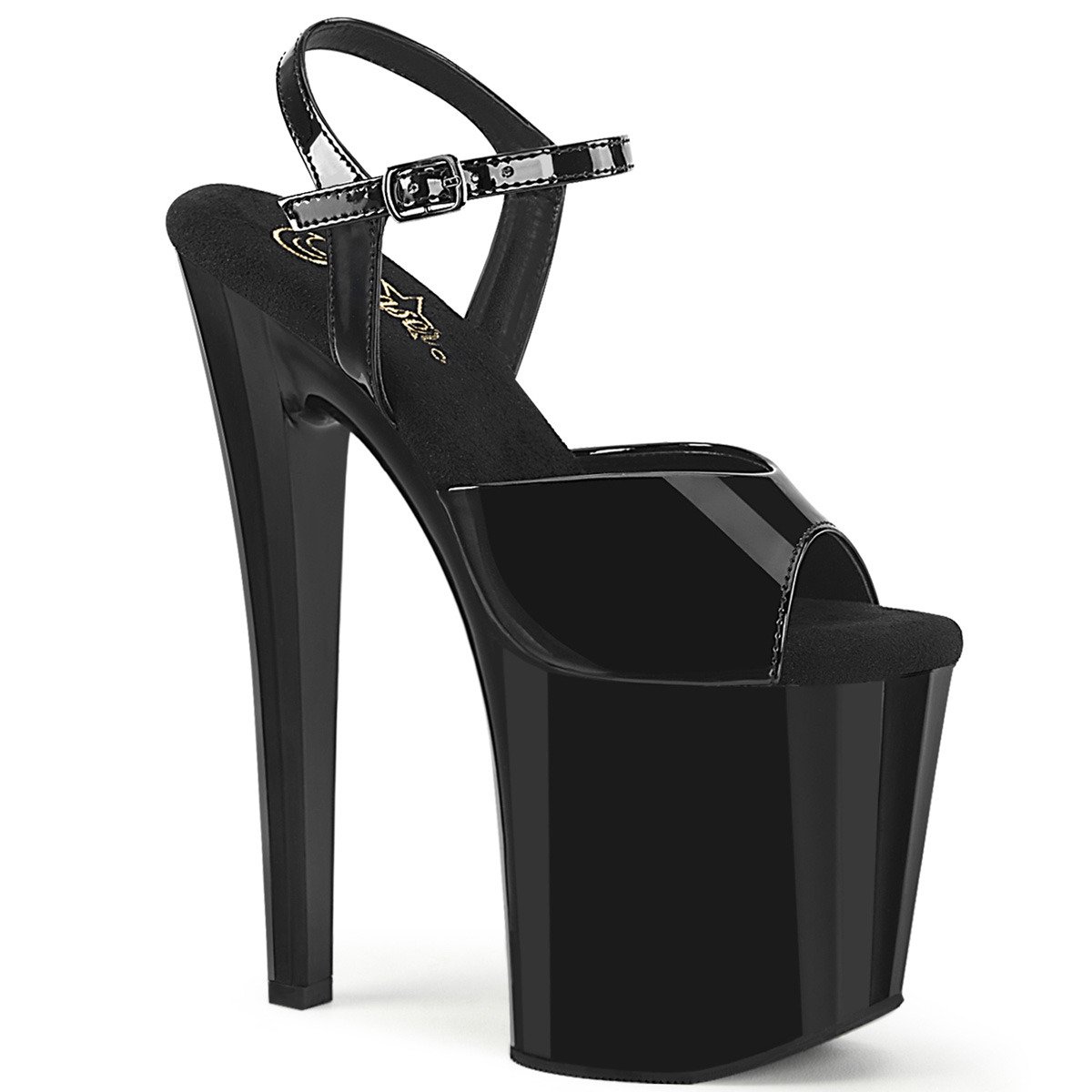 Pleaser Enchant-709 B/M - Lesklé černé sandály na vysoké platformě