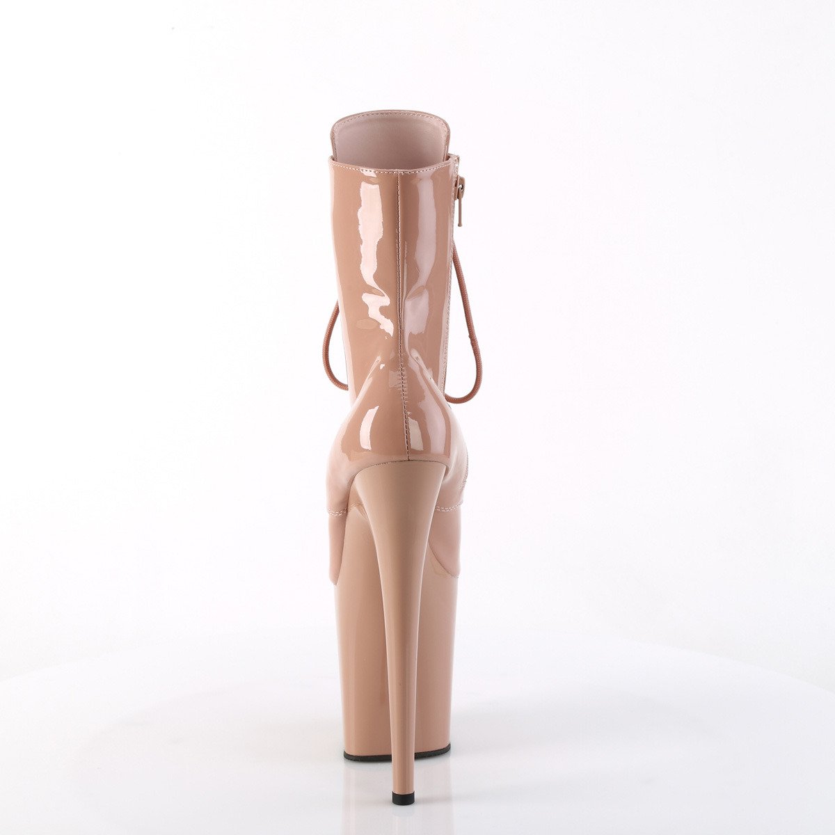 Pleaser Flamingo-1020 BH/M - Lesklé béžové kotníkové kozačky na vysoké platformě