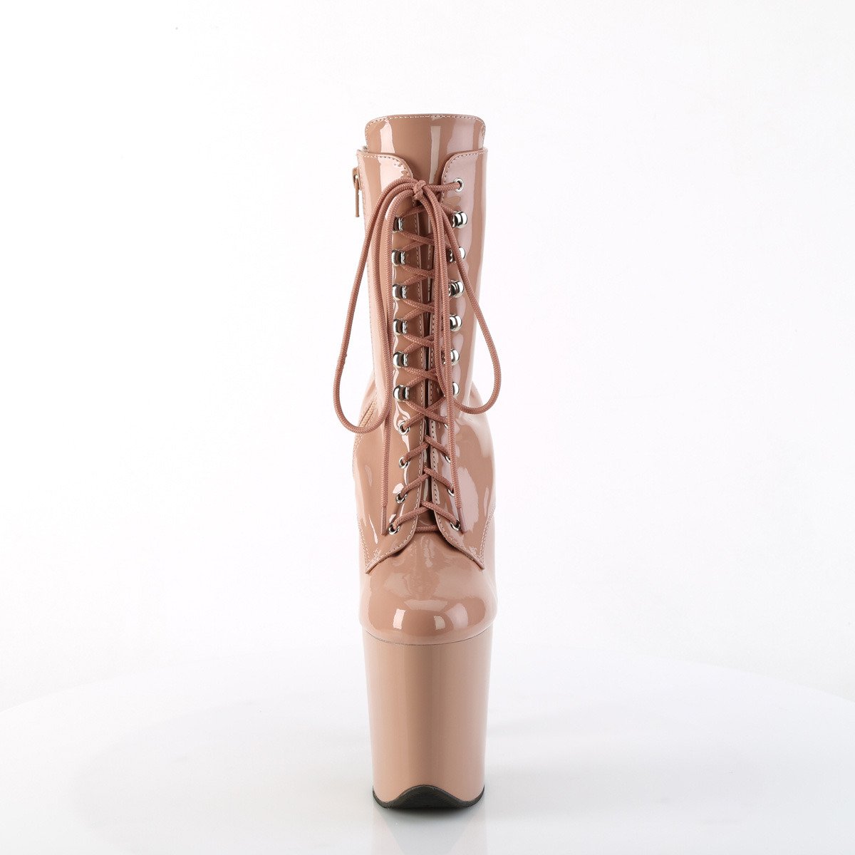 Pleaser Flamingo-1020 BH/M - Lesklé béžové kotníkové kozačky na vysoké platformě