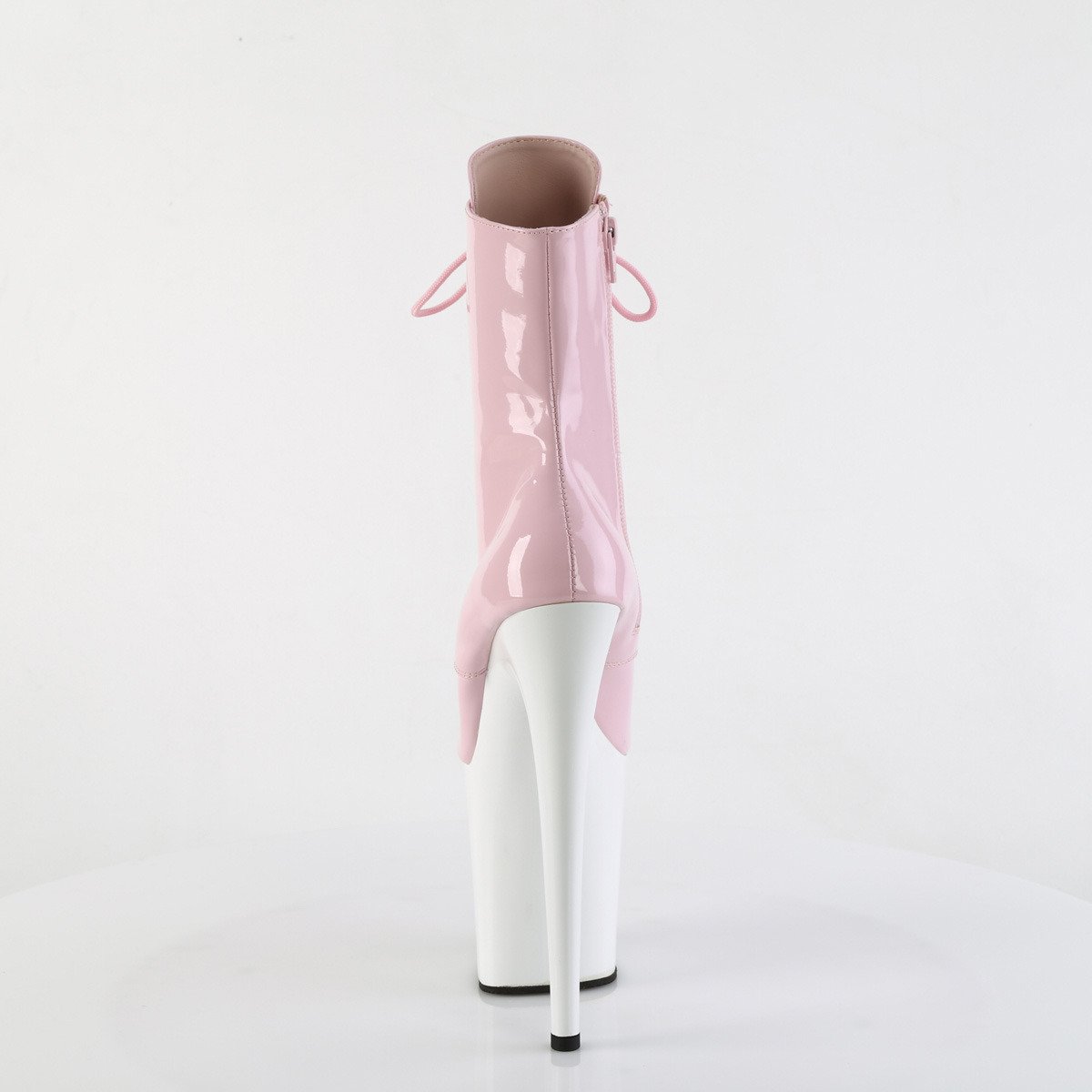 Pleaser Flamingo-1020 BP/W - Lesklé růžové kotníkové kozačky na vysoké platformě