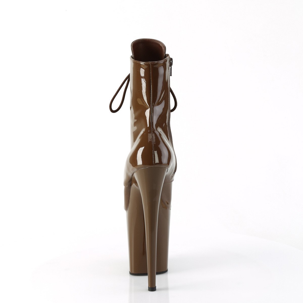 Pleaser Flamingo-1020 MOC/M - Lesklé hnědé kotníkové kozačky na vysoké platformě