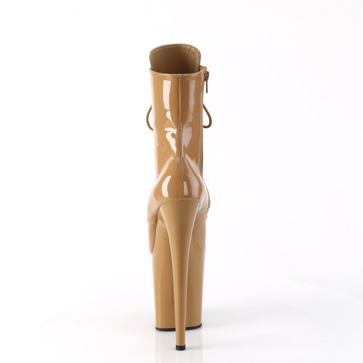 Pleaser Flamingo-1020 TF/M - Lesklé béžové kotníkové kozačky na vysoké platformě