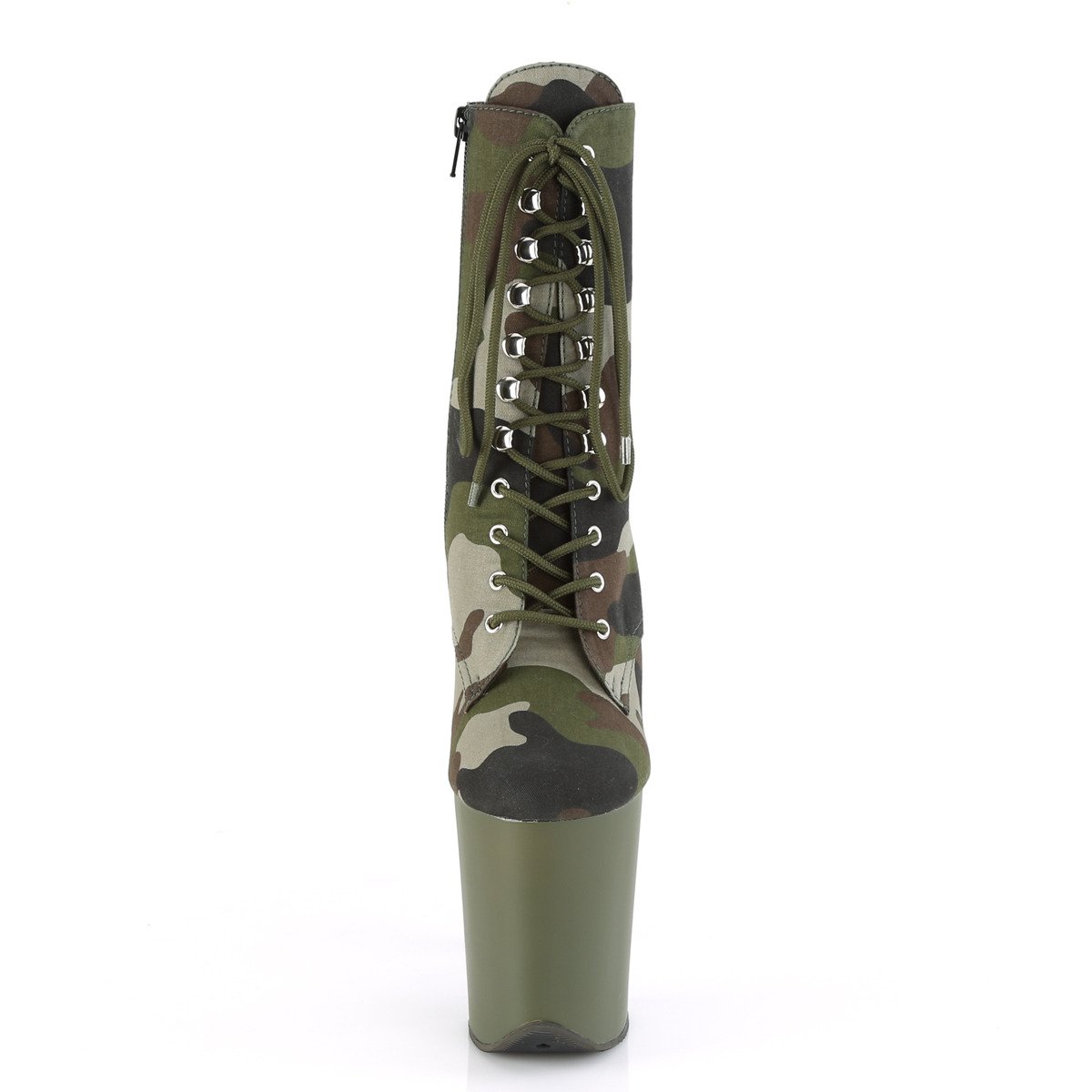 Pleaser Flamingo-1020CAMO GRN/DOL - Zelené kotníkové kozačky na vysoké platformě