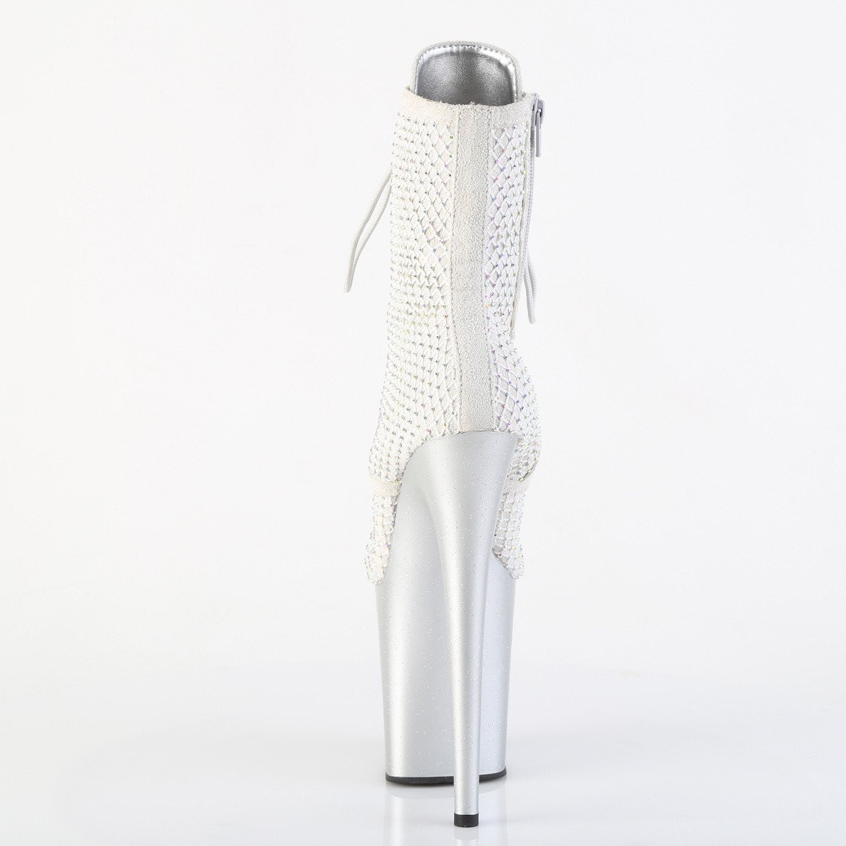 Pleaser Flamingo-1020RM SFS-RS/M - Stříbrné kotníkové kozačky na vysoké platformě