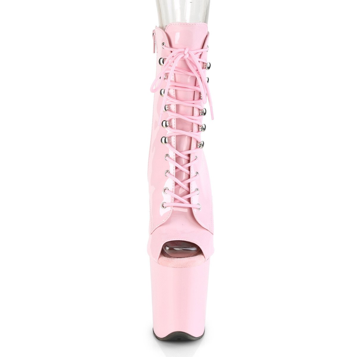 Pleaser Flamingo-1021 BP/M - Lesklé růžové kotníkové kozačky na vysoké platformě