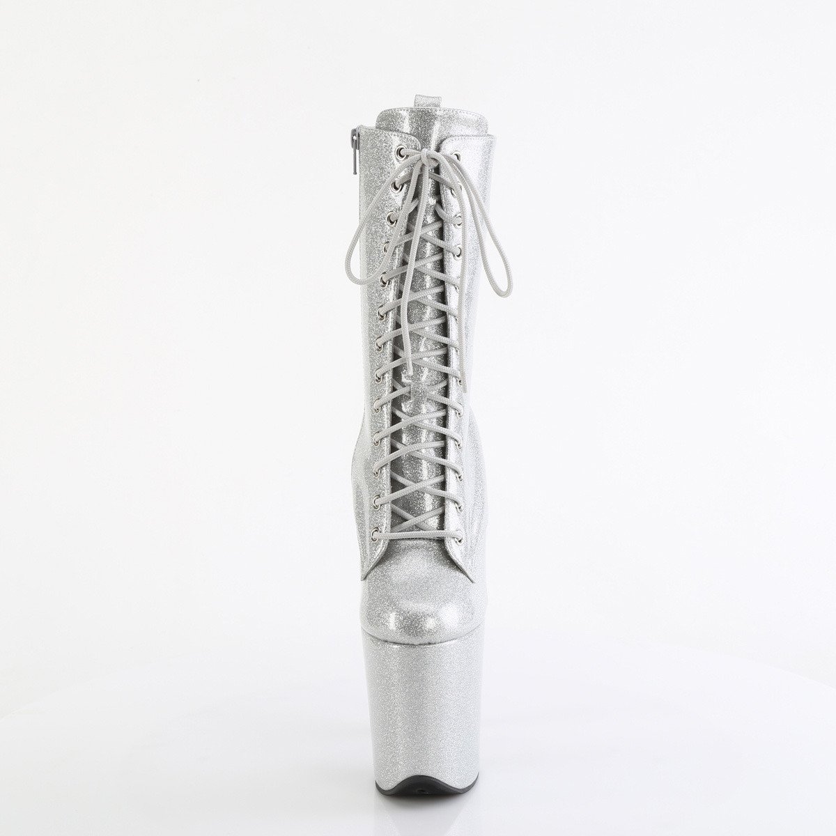 Pleaser Flamingo-1040GP SG/M - Lesklé stříbrné kotníkové kozačky na vysoké platformě