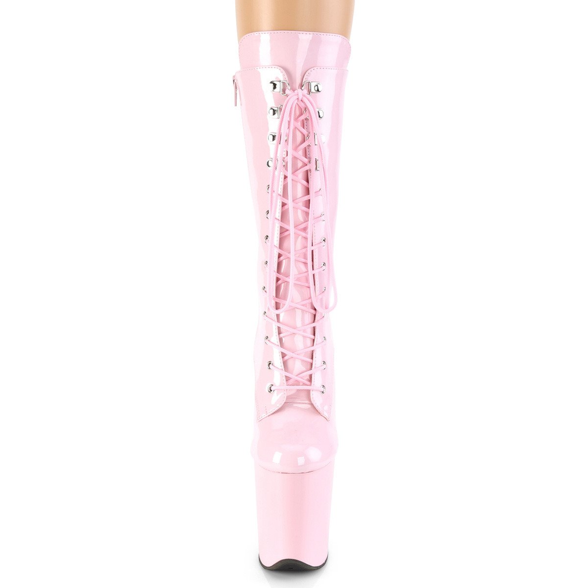 Pleaser Flamingo-1050 BP/M - Lesklé růžové kotníkové kozačky na vysoké platformě